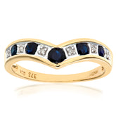 0.46ct Round Sapphire and Diamond Pave Set Wishbone Eternity Ring in UK Hallmarked 9ct Yellow Gold